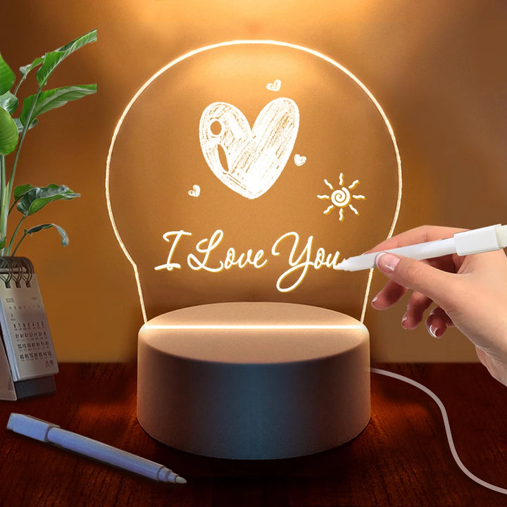 Transparent Message Board Night Light Glowing Memo Acrylic LED Ambient Lights Daily Moment Note Board Erasable Room Decor Gift